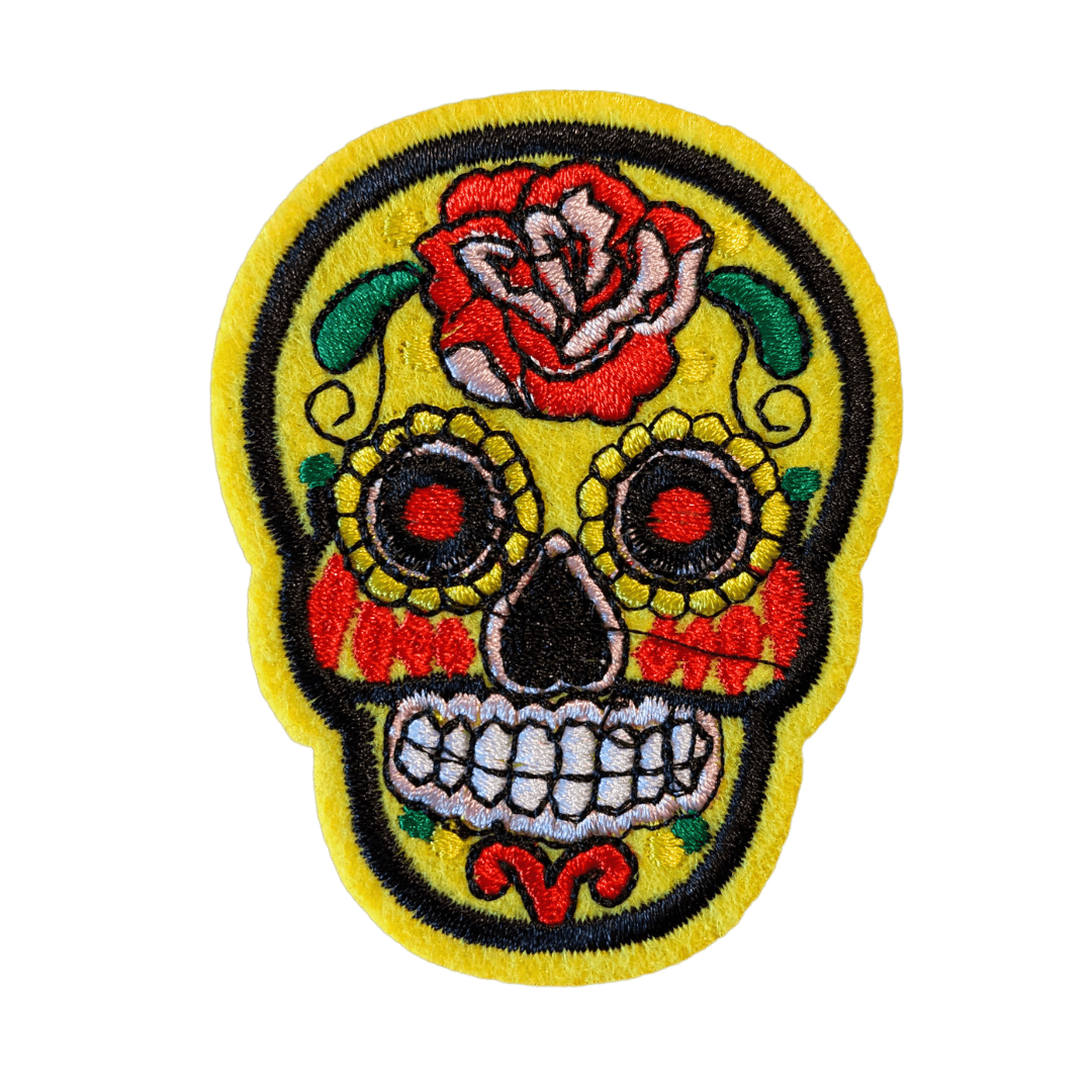 Skull Dia de los Muertos Bügelbild gelb
