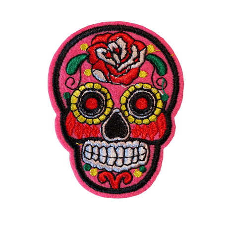 Skull Dia de los Muertos Bügelbild pink rot