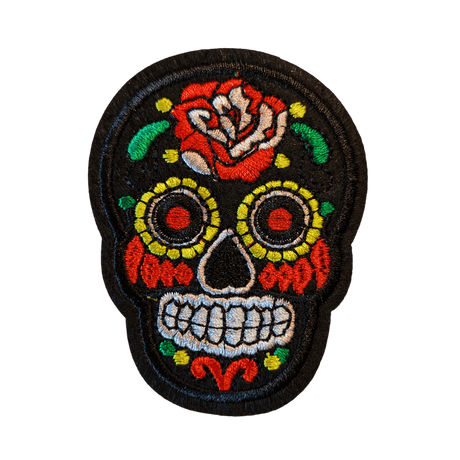 Skull Dia de los Muertos Bügelbild schwarz