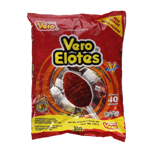 Vero Elote (Mais) mit Chili / Erdbeer-Geschmack mexikanische Süßigkeit 40 Stück 640g - MexicoMiAmor